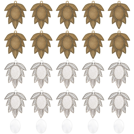 Набор для самостоятельного изготовления подвески в виде листа, в том числе подвеска в тибетском стиле с подвеской в виде кабошона, Кабошоны из стекла