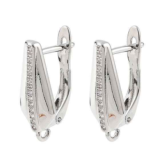 SHEGRACE Brass Micro Pave Cubic Zirconia Hoop Earring Findings, with Loop, Cadmium Free & Lead Free & Nickel Free