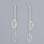 Brass Dangle Earrings, with Iron Curb Chains and Brass Earring Hooks, Leaf