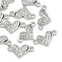 Dijes conectores de latón con micro pavé de circonita cúbica transparente de Shegrace, enlaces corazón, sin cadmio, plomo, níquel