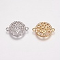 Brass Micro Pave Cubic Zirconia Links, Cadmium Free & Lead Free, Flat Round with Tree of Life