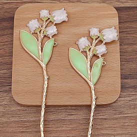 Ancient Style Alloy with Enamel Hair Stick Findings, for DIY Jewelry Accessories, Flower