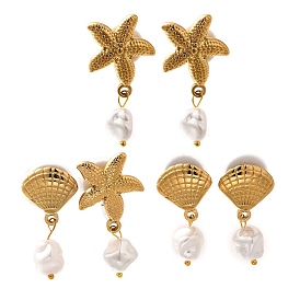 304 серьги-гвоздики из нержавеющей стали с пластиковым жемчугом, золотые