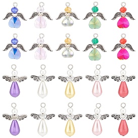 30шт. 2 подвески из искусственного жемчуга из акрила и гальванического стекла, с крылышками из сплава, ангел