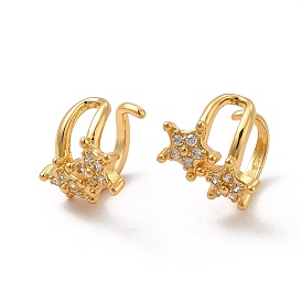Clear Cubic Zirconia Star Cuff Earrings, Rack Plating Brass Jewelry for Women, Cadmium Free & Lead Free
