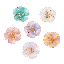 Подвески из смолы с градиентным цветом и блестками, цветочный шарм, с золотым обрезом