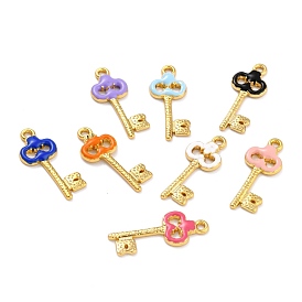Golden Alloy Enamel Pendants, Long-Lasting Plated, Key