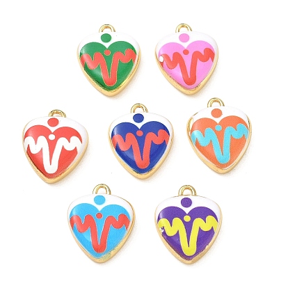 Colgantes de latón impresos, dijes con diseño de corazón y latido, chapado en rack, larga duración plateado, sin plomo y el cadmio, placa de oro 18 k real