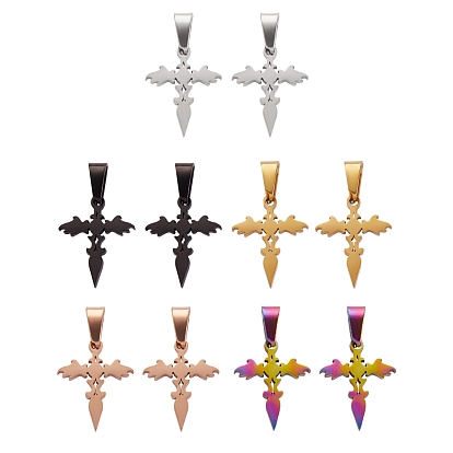 10Pcs 5 Colors 304 Stainless Steel Pendants, Cross