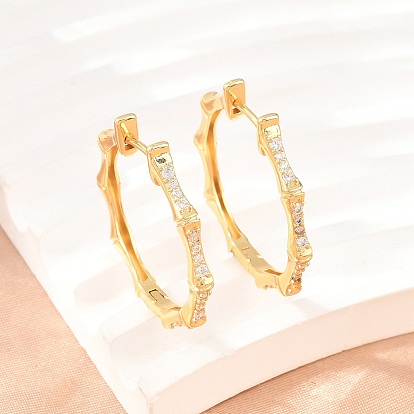 Brass Micro Pave Cubic Zirconia Hoop Earrings, Cadmium Free & Lead Free, Long-Lasting Plated, Rack Plating, Real 18K Gold Plated
