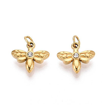 304 Подвески из нержавеющей стали со стразами, ионное покрытие (IP), стрекоза, с целью перехода в кольце