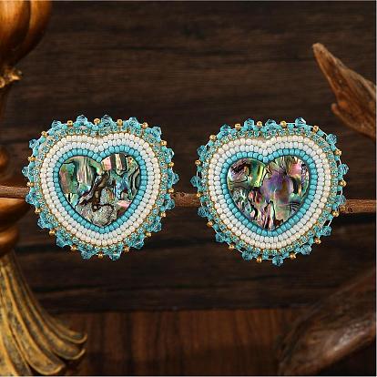 Богемные серьги-гвоздики ручной работы из стеклянного бисера в форме сердца, платина