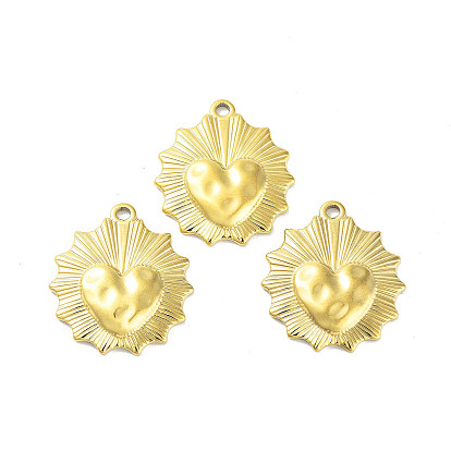 304 Stainless Steel Pendants, Flower with Heart Charm