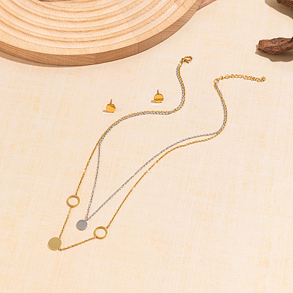 Модные 201 двухслойные плоские круглые подвески из нержавеющей стали с подвесками и серьги для женщин