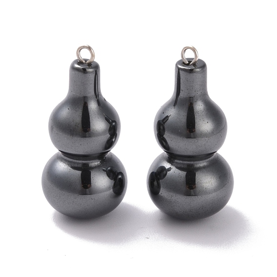 Non-magnetic Synthetic Hematite Pendants, with Platinum Tone Iron Loops, Gourd
