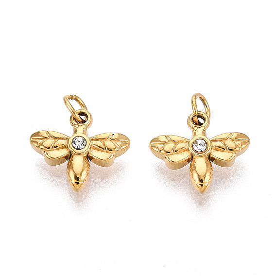 304 Подвески из нержавеющей стали со стразами, ионное покрытие (IP), стрекоза, с целью перехода в кольце