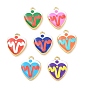 Printed Brass Pendants, Heart with Heartbeat Pattern Charms, Rack Plating, Long-Lasting Plated, Lead Free & Cadmium Free, Real 18K Gold Plate
