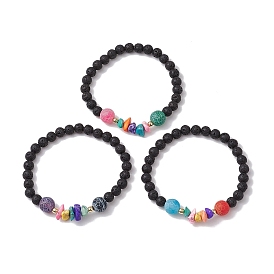 Frosted Round Natural Mixed Gemstone Stretch Bracelets for Women Men