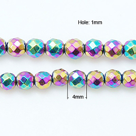 Non-Magnetic Synthetic Hematite Beads Strands, Faceted, Round, 4mm, Hole: 1mm
