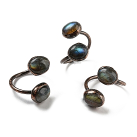Oval Shape Natural Labradorite Open Cuff Rings, Red Copper Tin Finger Ring, Cadmium Free & Lead Free