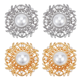 4шт. 2 цвета 1-отверстие литые пуговицы на хвостовике, с пластиковой имитационной жемчужиной, цветок