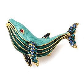 Whale Alloy Colorful Rhinestone Brooch, Sea Animal Enamel Pins, for Backpack Clothes