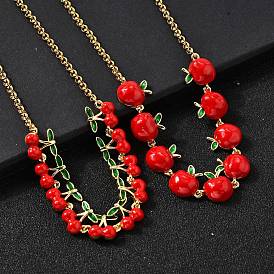 Латунные красные эмалевые цепочки с фруктами, реальный 18 k позолоченный, стойки покрытие, долговечный, без свинца и без кадмия