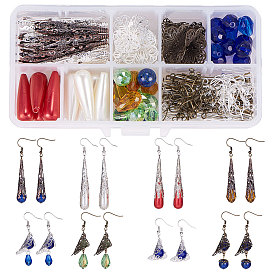Fabrication de boucles d'oreilles Sunnyclue DIY, avec des cônes de perles de fer, Coupelles en laiton, Des billes de verre, crochets en laiton et épingles en fer
