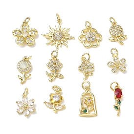 Colgantes de latón con diamantes de imitación, amuletos de flores/soles, dorado