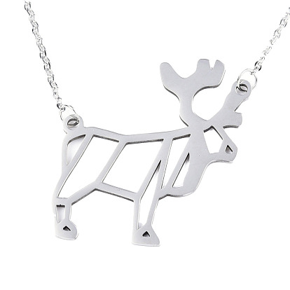 201 Stainless Steel Pendant Necklaces, with Cable Chains, Christmas Reindeer/Stag