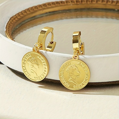 Серьги из 201 нержавеющей стали, плоская круглая монета с портретным рисунком