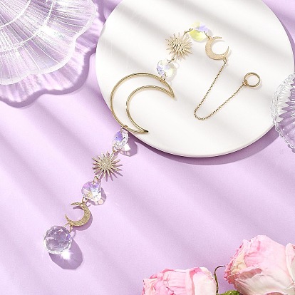 Стеклянные подвески, ловцы солнца, с латунной лунной связью, создатель радуги, для наружного украшения сада