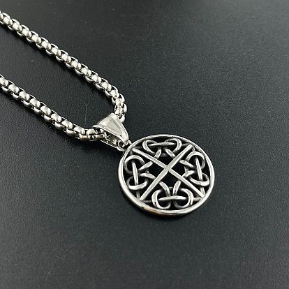 Винтаж 304 полая круглая подвеска из нержавеющей стали с узлом викингов в стиле панк-хип-хоп