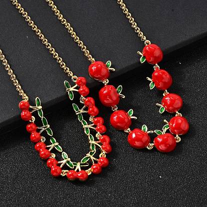 Латунные красные эмалевые цепочки с фруктами, реальный 18 k позолоченный, стойки покрытие, долговечный, без свинца и без кадмия