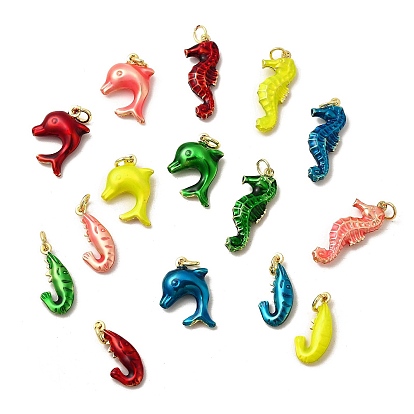 Латунные эмалевые подвески с морскими животными, подвески в виде морского конька, дельфина и креветки, без свинца и без кадмия, долговечный, стойки покрытие, реальный 18 k позолоченный