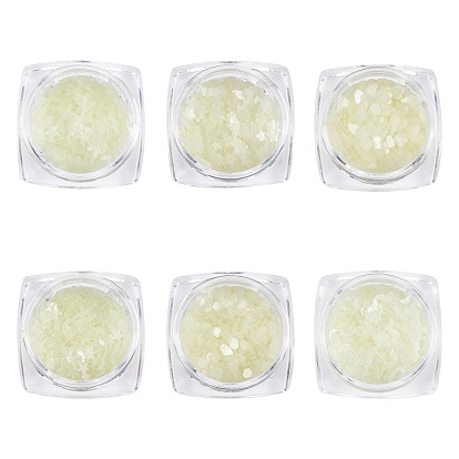 Nail Art Luminous Sequins Powder, DIY Nail Art Decoration, Moon/Star/Heart/Hexagon/Flower