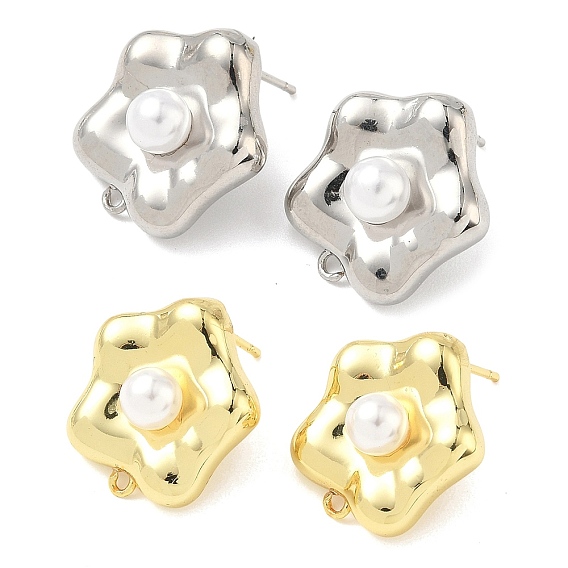 Фурнитура для сережек-гвоздиков из латуни и пластика с жемчугом, цветок, стойки покрытие, долговечный, без кадмия и без свинца, с петлей