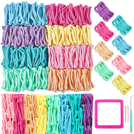 1 Machine à tresser les cordons élastiques en plastique carrés, métier à tricoter, avec un crochet en plastique et 2 aiguilles à laine, 800 ficelles élastiques en polyester