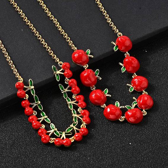 Латунные красные эмалевые цепочки с фруктами, реальный 18 k позолоченный, стойки покрытие, долговечный, без свинца и без кадмия