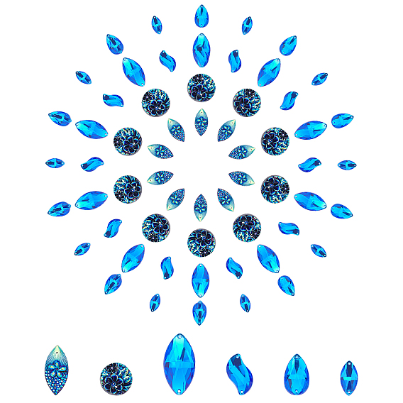 60шт 6 стиль пришивать стразами, горный хрусталь из смолы / тайваньский акриловый горный хрусталь, два отверстия, аксессуары для одежды, разнообразные