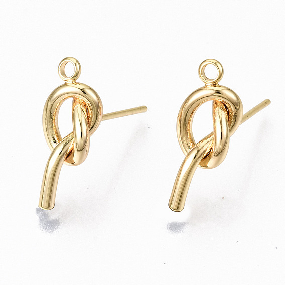 Brass Stud Earring Findings, with Loop, Knot, Nickel Free