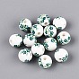 Handmade Porcelain Beads, Hand Painted, Round with Flower