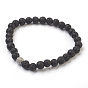 Natürliche Lava Rock Perlen Stretch Armbänder, mit Messing micro pave Zirkonia Zubehör, Runde, Kartons