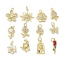 Brass with Rhinestone Pendants, Flower/Sun Charms, Golden
