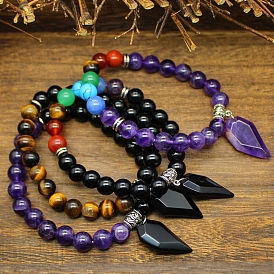 Gemstone Beaded Stretch Bracelets, Charm Bracelets for Women, knife Shape