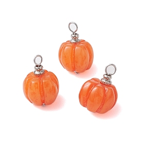 Opaque Resin Vegetable Pendants, Autumn Pumpkin Charms with 304 Stainless Steel Loops