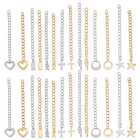 28 шт. 14 стиль 304 удлинитель цепи из нержавеющей стали, бордюрная цепь с 202 подвесками из нержавеющей стали для концевых цепей, крест и кольцо и морская звезда и прямоугольник