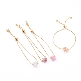 Pulseras deslizantes de latón ajustable, pulseras de bolo, con cuentas tejidas de circonita cúbica, dorado