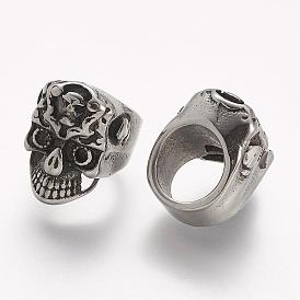 304 Stainless Steel Beads, Skull, Large Hole Beads