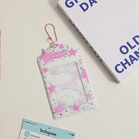 Star Pattern PVC Plastic Photocard Holders, Hanging Card Protector Sleeve, Name Card Holder with Ball Chain, Rectangle